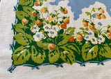 Vintage Parisian Prints Strawberry Patch on Blue Tablecloth