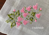 NWT Vintage Pink Rosebuds Embroidered Handkerchief