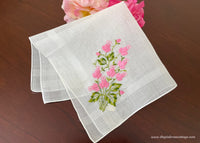 NWT Vintage Pink Rosebuds Embroidered Handkerchief