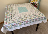 Vintage Teal and Pink Flowers and Plants Tablecloth