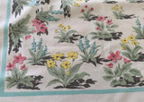 Vintage Teal and Pink Flowers and Plants Tablecloth