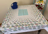 Vintage Teal and Pink Flowers and Plants Tablecloth