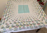 Vintage Teal and Pink Flowers and Plants Tablecloth