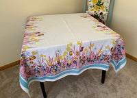 Vintage Pride of Flanders Tulips Daffodils Spring Flowers Tablecloth