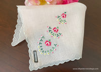 MWT Celebritees Vintage Pink Embroidered Handkerchief Pink Rosebuds White Daisies