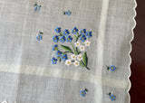 NWT Celebritees Vintage Yellow Handkerchief Embroidered Blue and White Forget Me Nots