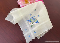 NWT Celebritees Vintage Yellow Handkerchief Embroidered Blue and White Forget Me Nots