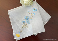 MWT Vintage Embroidered Blue Daisy Handkerchief with Tag