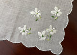 Vintage White Cottage Violet Embroidered Handkerchief