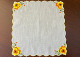 Vintage Bright Yellow Pansy Floral Handkerchief