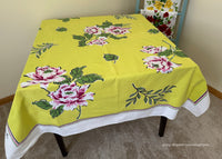 Vintage Stylized in Paris Pink Peonies on Chartreuse Tablecloth