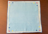 Set of Blue Art Deco Vintage Linen Handkerchiefs