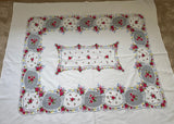 Vintage Tablecloth  Pink Roses with Petite Pastel Flowers