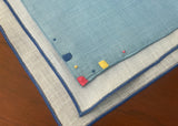 Set of Blue Art Deco Vintage Linen Handkerchiefs