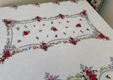 Vintage Tablecloth  Pink Roses with Petite Pastel Flowers