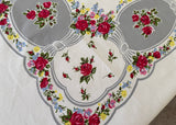 Vintage Tablecloth  Pink Roses with Petite Pastel Flowers