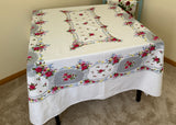 Vintage Tablecloth  Pink Roses with Petite Pastel Flowers