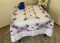 Vintage Tablecloth  Pink Roses with Petite Pastel Flowers
