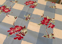Vintage Wilendur Red Dogwood on Blue Tablecloth