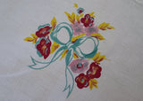 Vintage Teal and Pink Roses and Bows Tablecloth