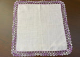 Vintage Lilac and Purple Irish Linen Handkerchief with Crochet Lace Edge