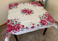 Vintage Bright Pink Roses with Jadite Leaves Tablecloth