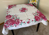 Vintage Bright Pink Roses with Jadite Leaves Tablecloth