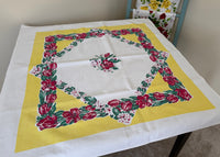 Vintage Tulips and Phlox on Yellow Tablecloth