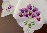 Vintage Purple Violet Bouquet Embroidered Handkerchief
