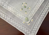 Vintage White Daisy Floral Embroidered Handkerchief
