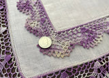 Vintage Lavender Purple Irish Linen Handkerchief with Crocheted Lace Edge