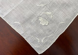 MWT Burmel Madeira Vintage White Linen Floral Appliqué Embroidered Handkerchief