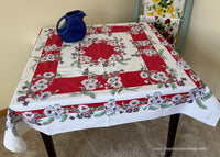 Vintage Red White and Blue Daisy Bachelor Button Tablecloth