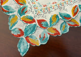 Vintage Teal Red and Yellow Handkerchief with Fall Leaves