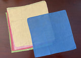 Set of 5 Vintage Solid Linen Pink Blue Green and Yellow Handkerchiefs