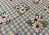 Vintage Tablecloth Blue Gingham Shasta Daisy by Wilendur
