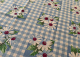 Vintage Tablecloth Blue Gingham Shasta Daisy by Wilendur