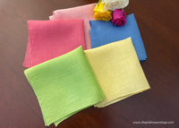 Set of 5 Vintage Solid Linen Pink Blue Green and Yellow Handkerchiefs