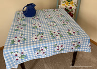Vintage Tablecloth Blue Gingham Shasta Daisy by Wilendur