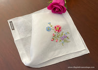 MWT Celebritees Vintage Embroidered Pink Roses and Wildflowers Handkerchief