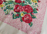 Vintage Red Roses Daisies Pink Scroll Tablecloth