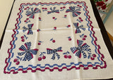 Vintage Cherries and Bows Red White Blue Tablecloth