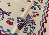 Vintage Cherries and Bows Red White Blue Tablecloth