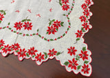 Vintage Christmas Poinsettia Holly Berry and Bows Handkerchief