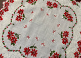 Vintage Christmas Poinsettia Holly Berry and Bows Handkerchief