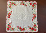 Vintage Red Anemone White Daisies Handkerchief