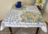 Vintage Leacock Pastel Stylized Flowers Stargazer Lily Roses Tablecloth