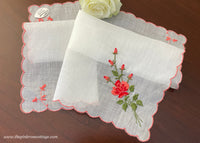 MWT Vintage Burmel Embroidered Petite Pink Rose Bouquet Handkerchief