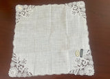 MWT Vintage Linen and Schiffli Lace Bridal Handkerchief with Roses