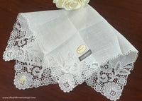 MWT Vintage Linen and Schiffli Lace Bridal Handkerchief with Roses